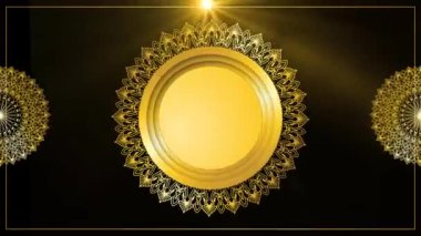 Işık efektli yeşil ekran arka planına sahip altın mandala