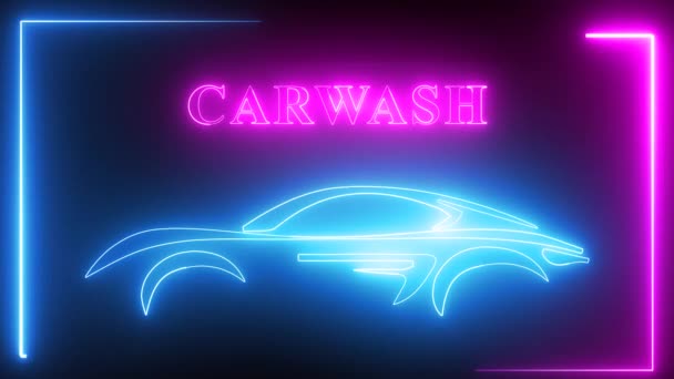 Logo Myjni Samochodowej Neon Efekt Świetlny Zielony Ekran Tło — Wideo stockowe