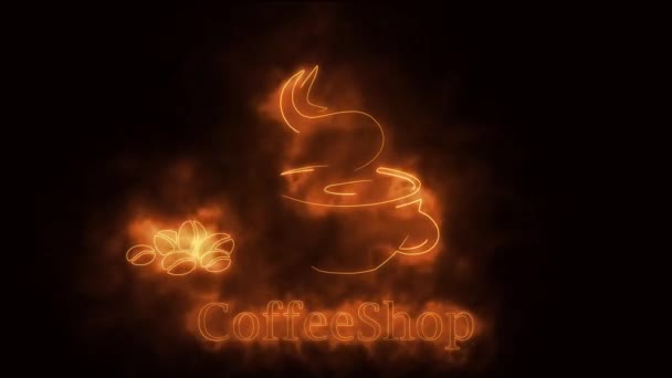 Kawiarnia Logo Ogień Efekt Zielony Ekran Tło — Wideo stockowe