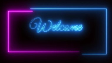 Neon ışık efekti yeşil ekran arkaplanına hoşgeldiniz