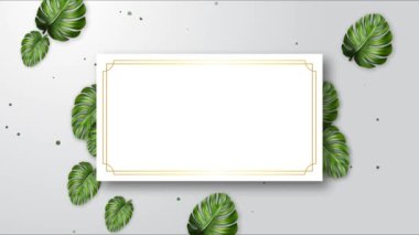 Canavar yaprağı süslemeli beyaz çerçeve yeşil ekran arkaplan