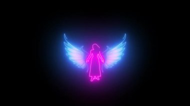 Neon ışık efektli kanat melek logosu yeşil ekran arkaplanı