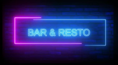 Neon ışık efektli bar ve restoran işareti yeşil ekran arkaplan