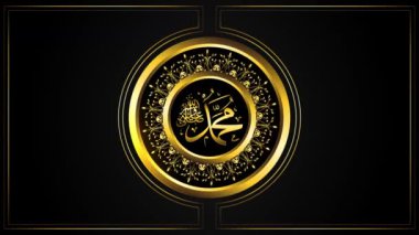 Mawlid al nabi İslami tebrik kartı ve tercümesi Peygamber Muhammed 'in yeşil perde arka planı.