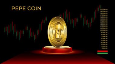 Sahne yeşil ekranında 3 boyutlu canlandırma pepe madeni para