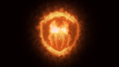 Ateş efektli yeşil ekran arka planlı örümcek logosu