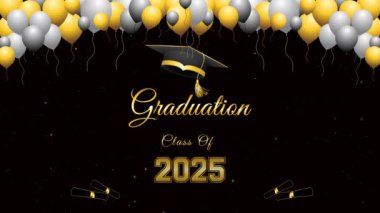2025 mezuniyet sınıfı altın çerçeveli balon süslemesi yeşil ekran arka planlı