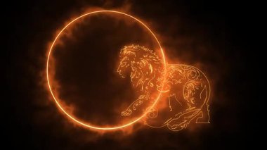 Aslan silueti çizgileri ateş efekti yeşil ekran arkaplanı