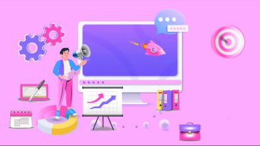 Web siteleri ve uygulamaları sunan ve geliştiren insanların 3 boyutlu döngü animasyonu.