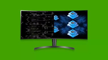 iki katman monitör yeşil ekran arkaplan