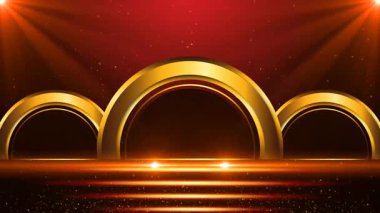 Parlayan ışık parçacıkları kırmızı arkaplan ile altın sahne