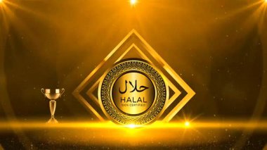 Altın sahne arka planında 3D animasyon helal logosu