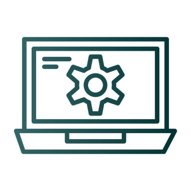 Ekran simgesinde çarklı basit dizüstü bilgisayar, vektör illüstrasyonu