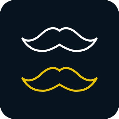 Siyah arka planda beyaz bıyık ve sakal ikonu var. Berber dükkanı sembolü. Yüz kılı stili. Mavi kare düğme. vektör illüstrasyonu