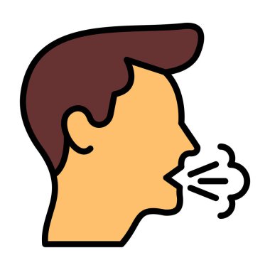 Ağız ikonu olan bir adam. Ağız vektörü simgesi renk çizgisi olan ana hatlı adam beyaz üzerine izole edilmiş