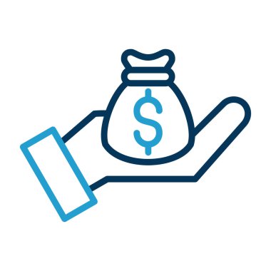 Dolar işaretli el çantası, düz vektör simgesi, yatırım konsepti.