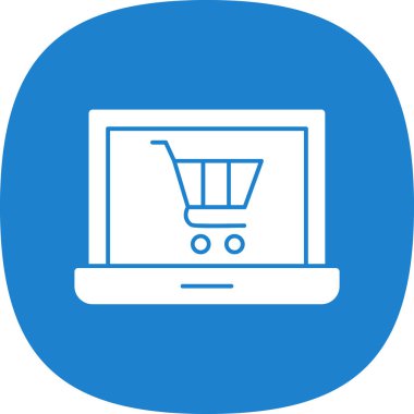 Alışveriş arabası simgesi olan dizüstü bilgisayar, çevrimiçi mağaza, vektör illüstrasyonu