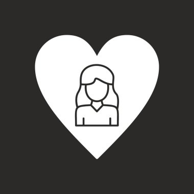 Kadın vektör ikonu. Kalp işareti izole edildi. Web sitesi tasarımı, logosu, mobil uygulaması için kadın simgesi. Evet, logo. vektör illüstrasyonu