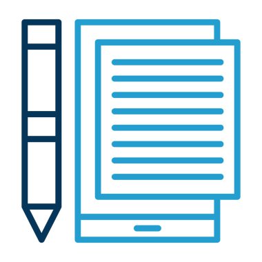 kalem vektör simgesi yazılıyor. biçim düz sembol, kobalt rengi, yuvarlak açılar, beyaz arkaplan