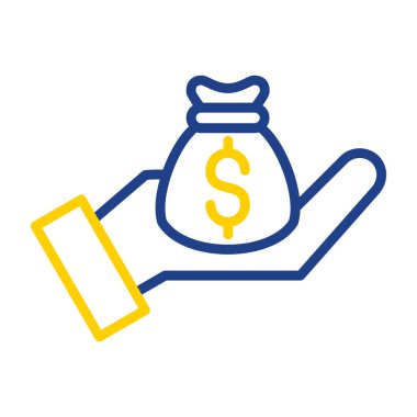 Dolar işaretli el çantası, düz vektör simgesi, yatırım konsepti.