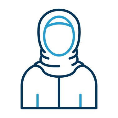 Eşarp simgesi, avatar, vektör illüstrasyon tasarımı olan Müslüman kadın 