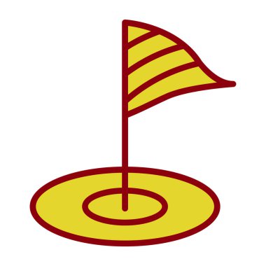 Mini golf sahası simgesi. Bayrak deliğinde. Vektör izole illüstrasyonu 