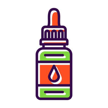 Şişede sıvı damla ikonu var. Sıvının ana taslak çizimi ve damla işareti. beyaz arkaplanda izole