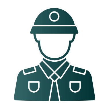 Asker yassı ikon. vektör yeşil illüstrasyon. Moda resim grafiği.