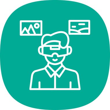 VR sanal gerçekliğe sahip sanal gerçeklik gözlüklü insanın vektör simgesi.