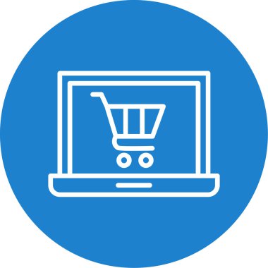 Alışveriş arabası simgesi olan dizüstü bilgisayar, çevrimiçi mağaza, vektör illüstrasyonu