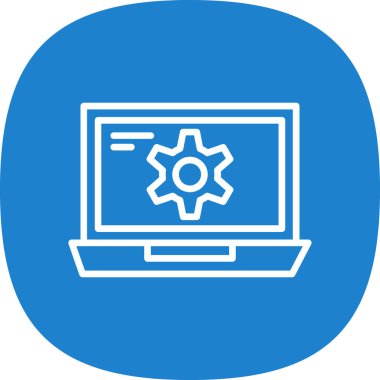 Ekran simgesinde çarklı basit dizüstü bilgisayar, vektör illüstrasyonu