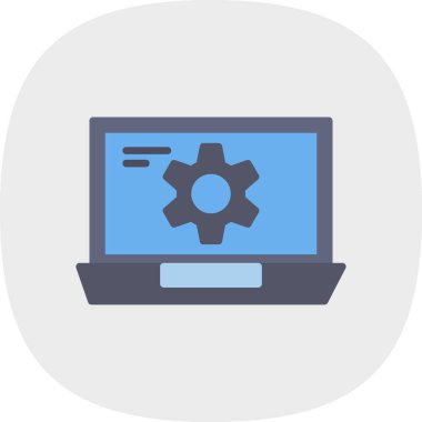 Ekran simgesinde çarklı basit dizüstü bilgisayar, vektör illüstrasyonu