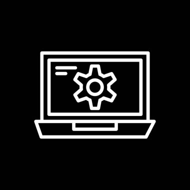 Ekran simgesinde çarklı basit dizüstü bilgisayar, vektör illüstrasyonu