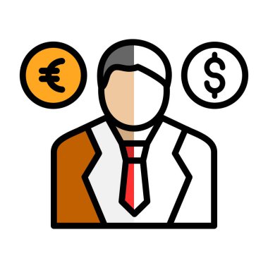 Dolar simgesi olan iş adamı, basit tasarım illüstrasyonu