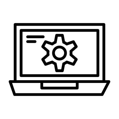 Ekran simgesinde çarklı basit dizüstü bilgisayar, vektör illüstrasyonu