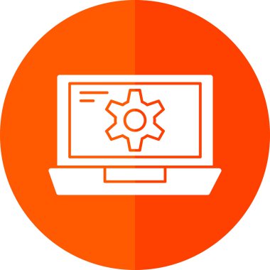 Ekran simgesinde çarklı basit dizüstü bilgisayar, vektör illüstrasyonu