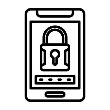 Kilit simgesi olan akıllı telefon. Web için basit bir telefon kilidi vektör simgesi çizimi