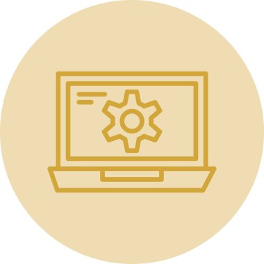 Ekran simgesinde çarklı basit dizüstü bilgisayar, vektör illüstrasyonu