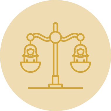 Çizgi simgesi, vektör illüstrasyonunda iki kişi ile denge ölçekleri 