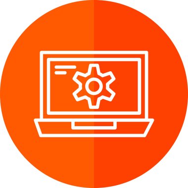 Ekran simgesinde çarklı basit dizüstü bilgisayar, vektör illüstrasyonu