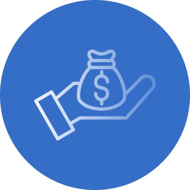 Dolar işaretli el çantası, düz vektör simgesi, yatırım konsepti.