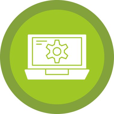 Ekran simgesinde çarklı basit dizüstü bilgisayar, vektör illüstrasyonu