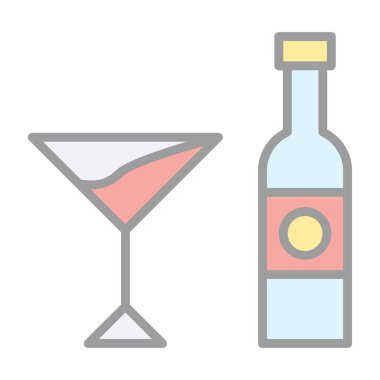 Kokteyl ve yassı vektör simgeleri iç.