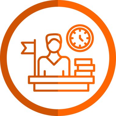 Vites vektör ikonu olan bir iş adamı. biçim düz yuvarlak simge, sarı renk, yuvarlak açılar, beyaz arkaplan.