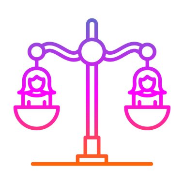 Çizgi simgesi, vektör illüstrasyonunda iki kişi ile denge ölçekleri 