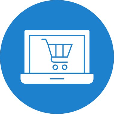 Alışveriş arabası simgesi olan dizüstü bilgisayar, çevrimiçi mağaza, vektör illüstrasyonu