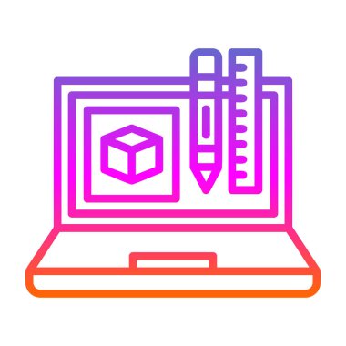 beyaz arkaplanda kalem simgesi olan çizgi bilgisayar monitörü. Yazma araçları olan üçgenler. Ofis yazı tabelası. Renkli taslak konsepti. vektör