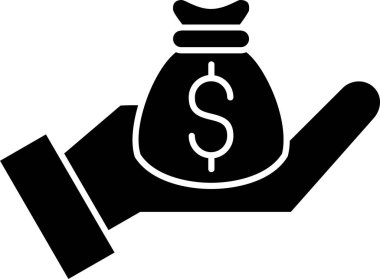 Dolar işaretli el çantası, düz vektör simgesi, yatırım konsepti.