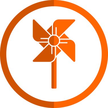 Yel değirmeni ikonu. Vektör illüstrasyon biçimi yuvarlak açılı, turuncu renkli, beyaz arkaplanlı ikonik semboldür.