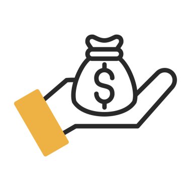 Dolar işaretli el çantası, düz vektör simgesi, yatırım konsepti.